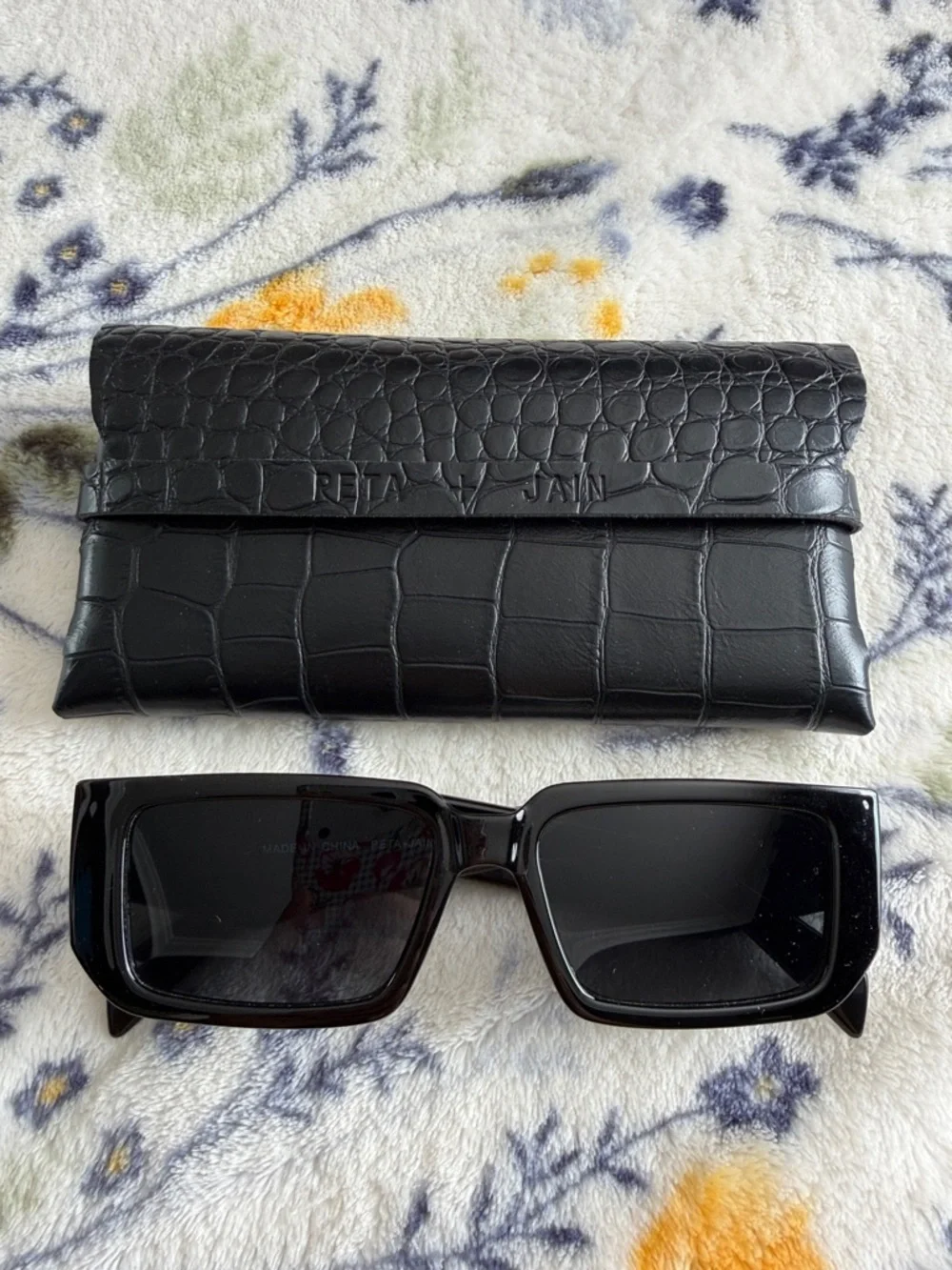 Peta + Jain Evans Black Rectangle Sunglasses w/ Case